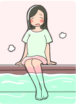 足湯で疲れを取る女性のイラスト